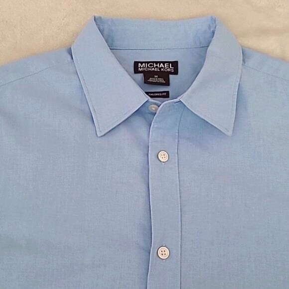 Michael Kors Linen Cotton Blue Button Down Shirt Mens Medium Tailored Fit Preppy - Picture 5 of 12